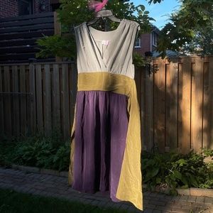 Philosophy di Alberta Ferretti Grey Purple Green Colorblock Sash Cocktail Dress